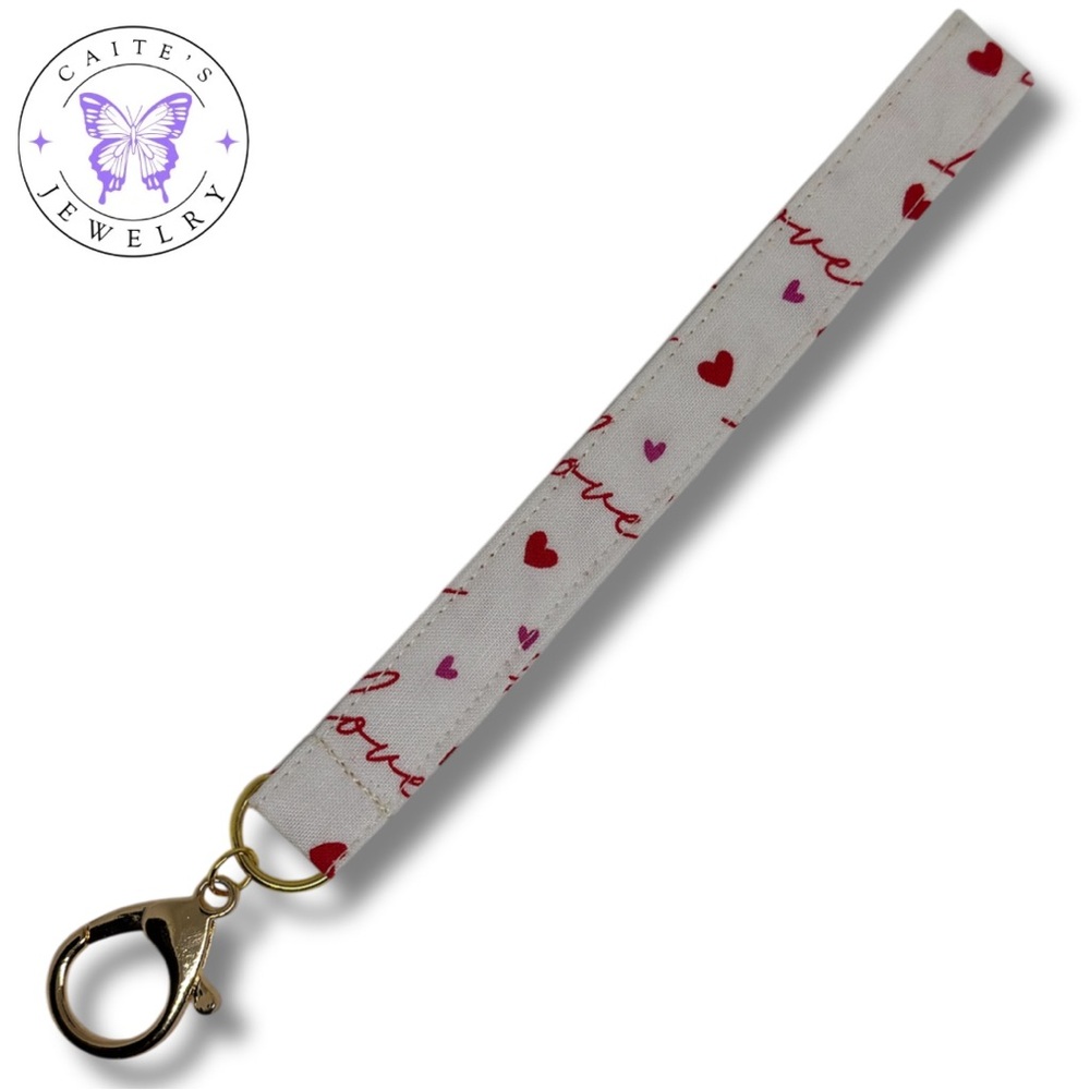 Handmade Gold Keychain with an “I Love You” Fabric